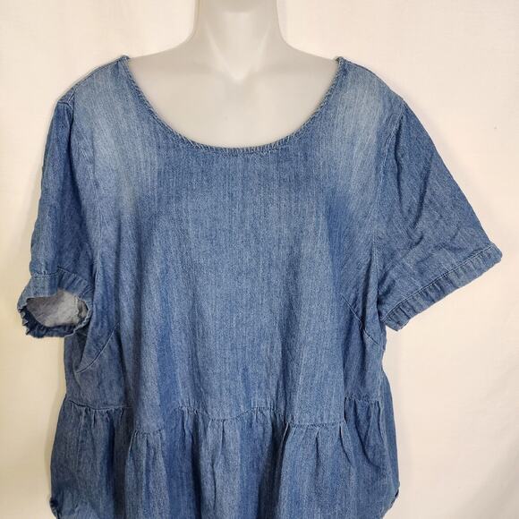 Lane Bryant Womens Top Size 22/24 Blue Peplum Light Wash Chambray Denim Tie Back - Picture 3 of 10